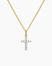 Cable Collectibles Cross Necklace in 18K Yellow Gold with Diamonds, 17mm