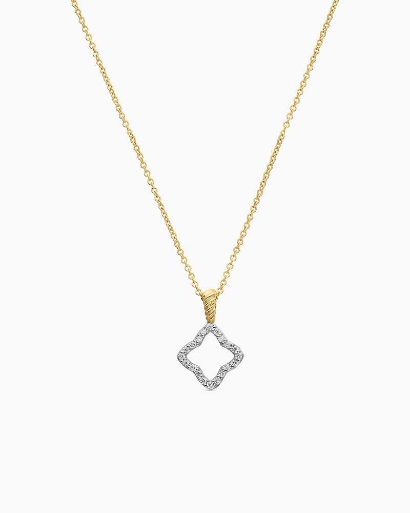 Cable Collectibles Quatrefoil Necklace in 18K Yellow Gold with Diamonds, 17.5mm