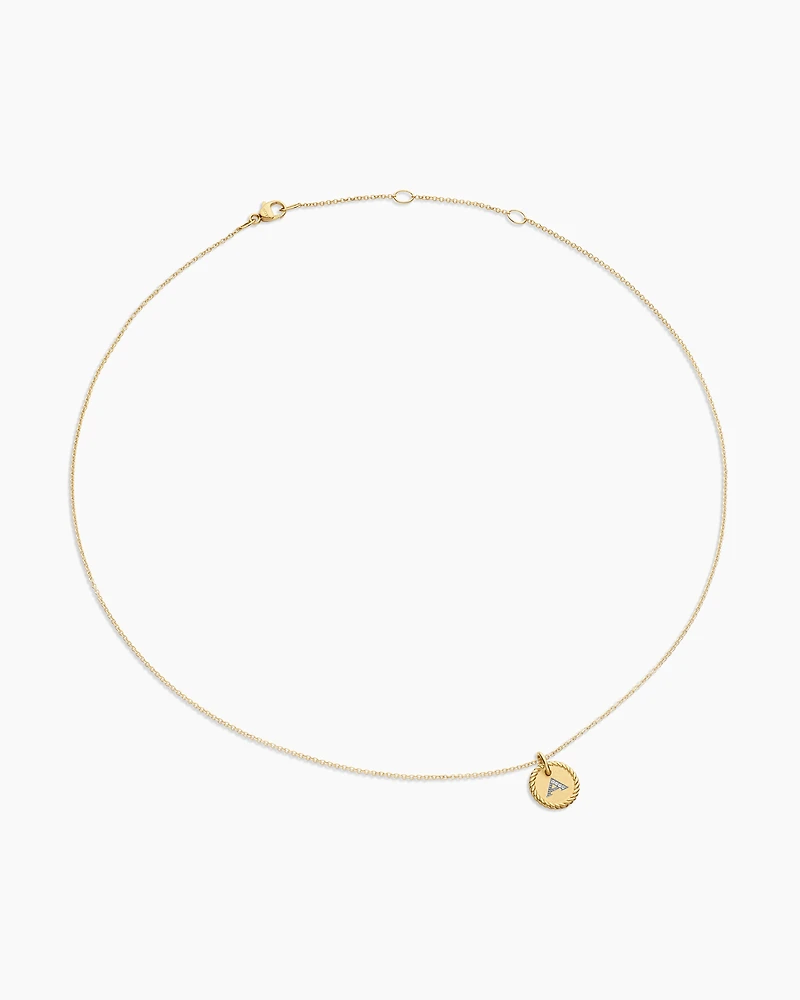 Initial Charm Necklace in 18K Yellow Gold with Diamonds, 10mm
