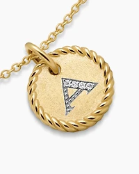 Initial Charm Necklace in 18K Yellow Gold with Diamonds, 10mm