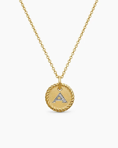 Initial Charm Necklace in 18K Yellow Gold with Diamonds, 10mm