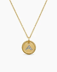 Initial Charm Necklace in 18K Yellow Gold with Diamonds, 10mm