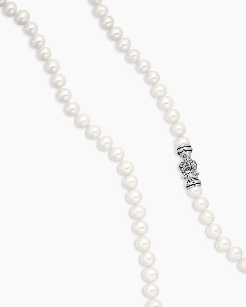 Pearl Strand Necklace Sterling Silver with Pearls and Diamonds