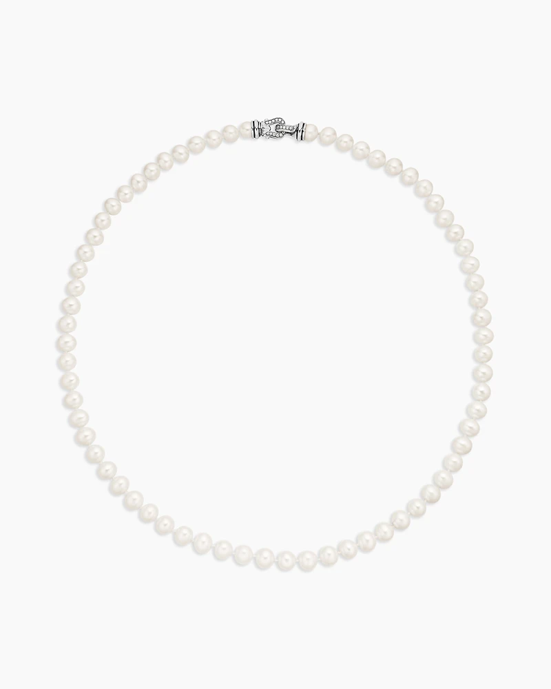 Pearl Strand Necklace Sterling Silver with Pearls and Diamonds