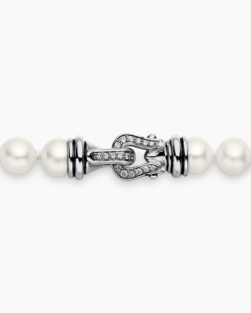 Pearl Strand Necklace Sterling Silver with Pearls and Diamonds