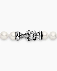 Pearl Strand Necklace Sterling Silver with Pearls and Diamonds