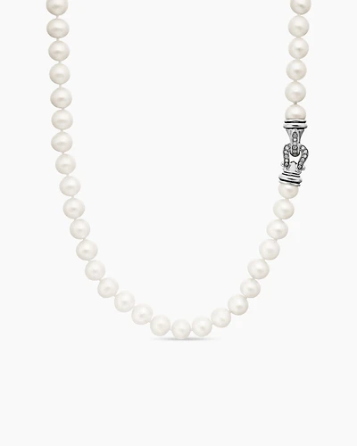 Pearl Strand Necklace Sterling Silver with Pearls and Diamonds