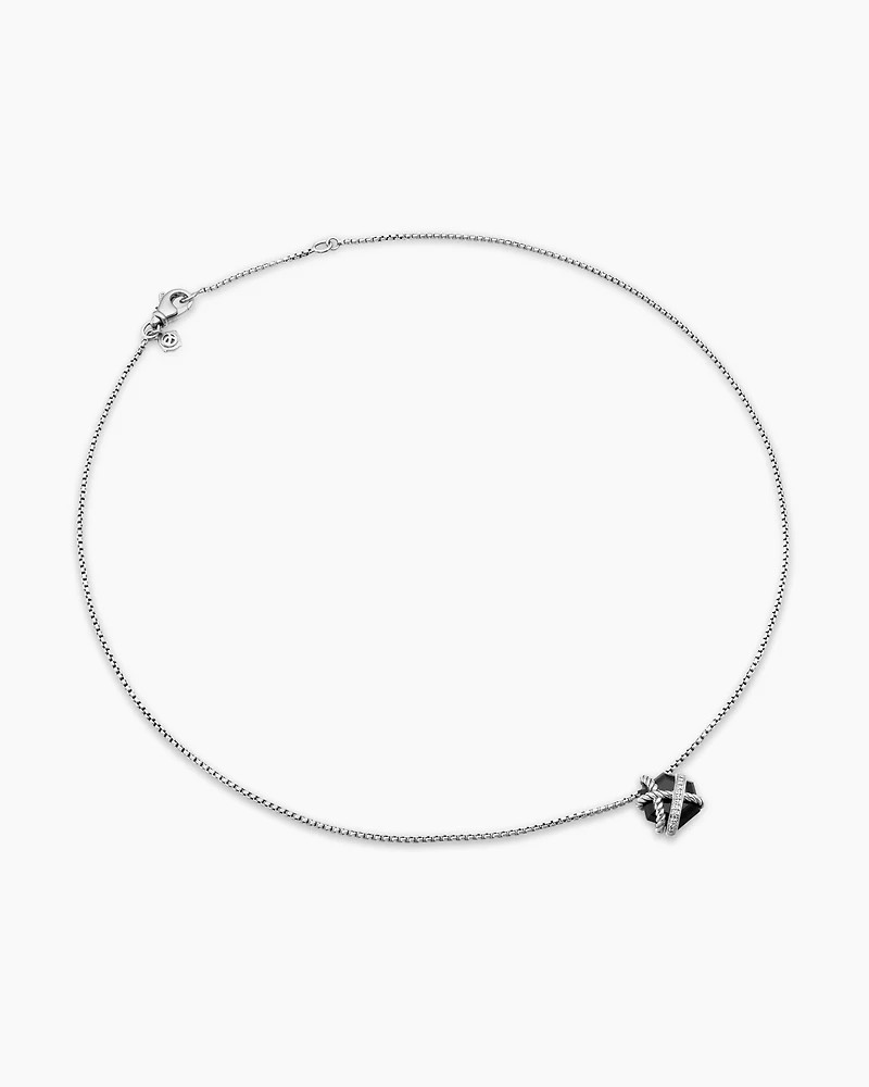Cable Wrap Necklace in Sterling Silver with Black Onyx and Diamonds, 12.5mm