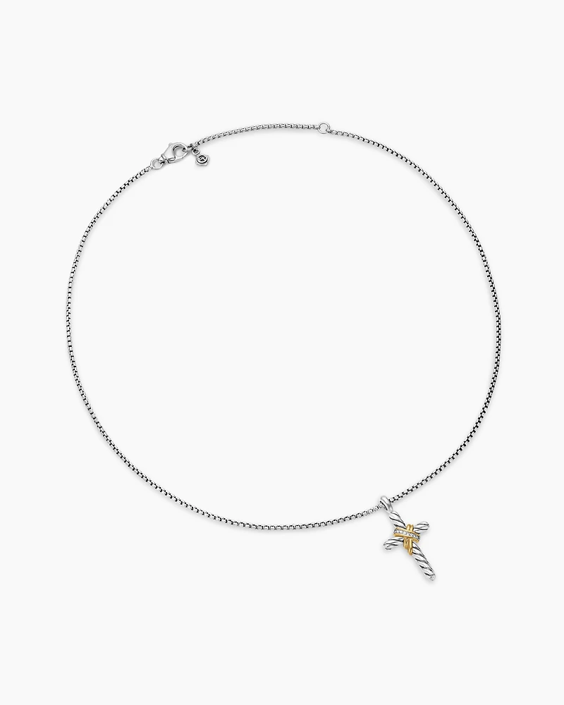 X Cross Necklace with 14K Yellow Gold and Diamonds, 31.7mm