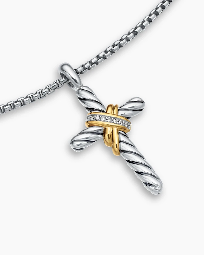 X Cross Necklace with 14K Yellow Gold and Diamonds, 31.7mm