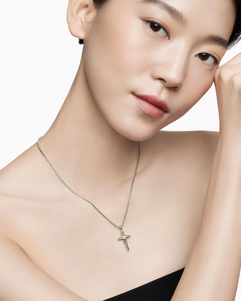 X Cross Necklace with 14K Yellow Gold and Diamonds, 31.7mm