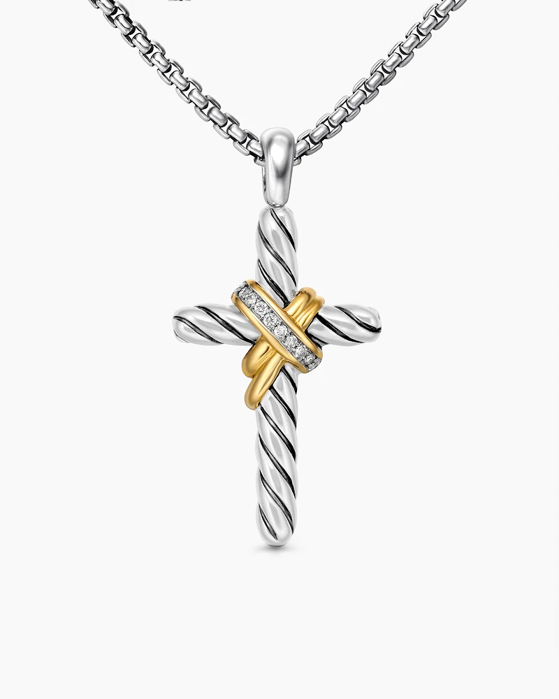 X Cross Necklace with 14K Yellow Gold and Diamonds, 31.7mm