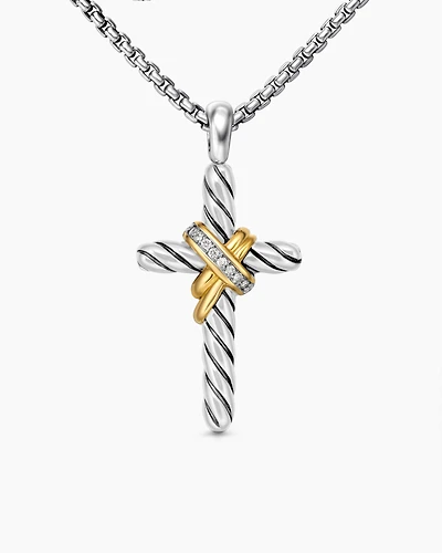 X Cross Necklace with 14K Yellow Gold and Diamonds, 31.7mm