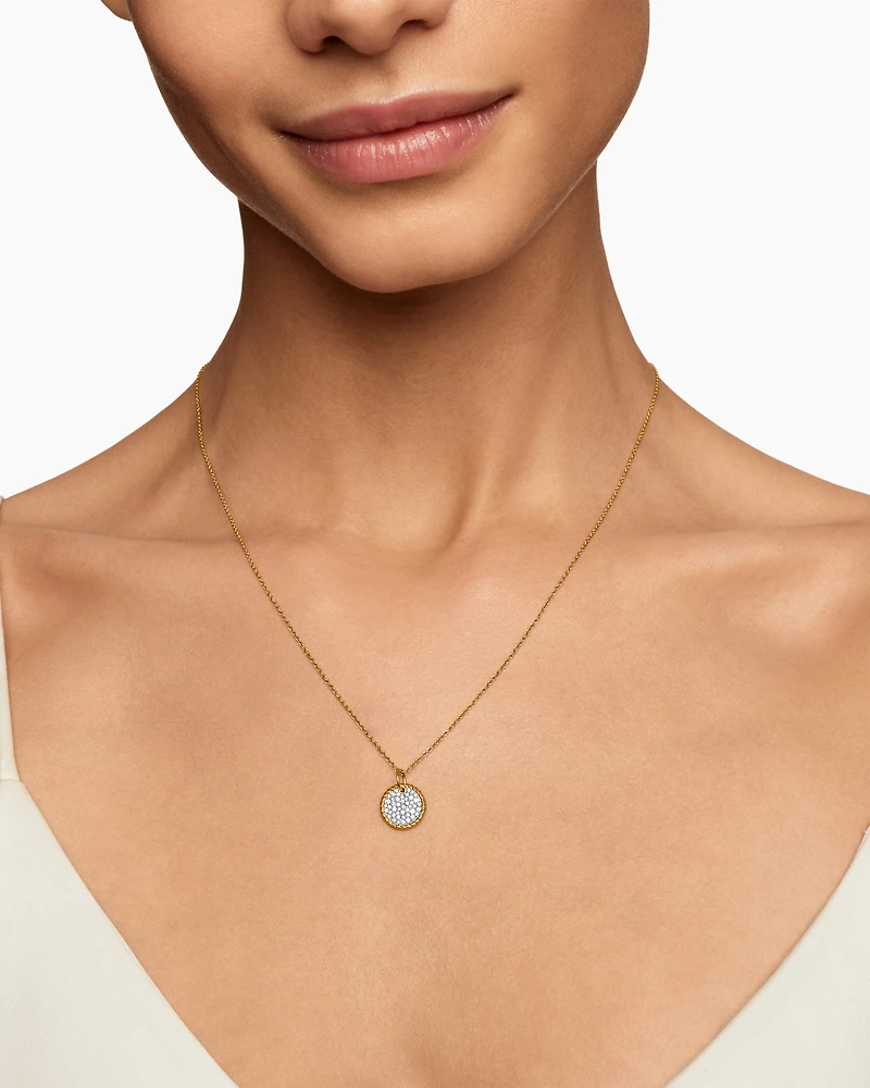 Cable Collectibles Pavé Plate Necklace in 18K Yellow Gold with Diamonds, 11mm