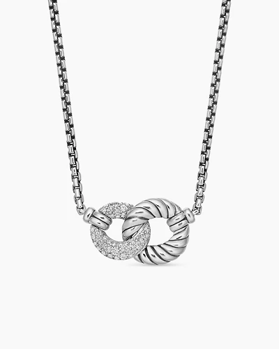 Belmont® Curb Link Necklace in Sterling Silver with Diamonds, 20mm
