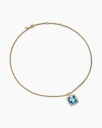 Chatelaine® Pavé Bezel Pendant Necklace in 18K Yellow Gold with Blue Topaz and Diamonds, 14mm