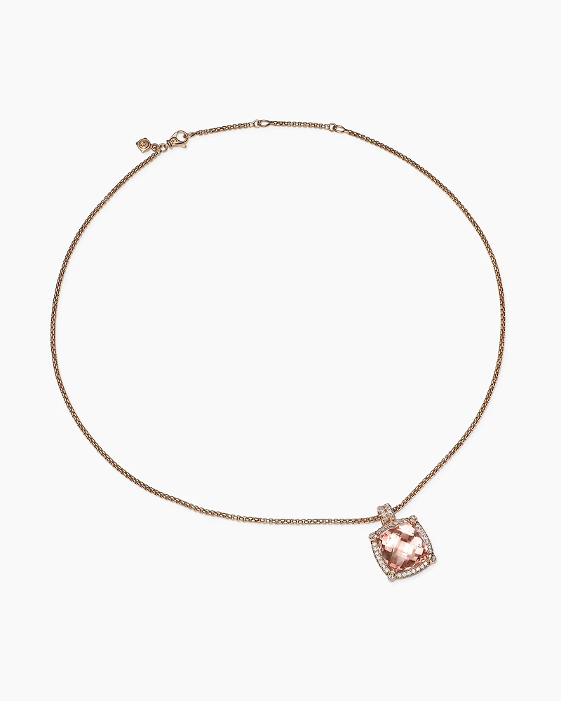 Chatelaine® Pavé Bezel Pendant Necklace in 18K Rose Gold with Morganite and Diamonds