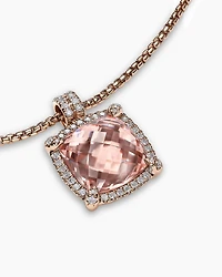 Chatelaine® Pavé Bezel Pendant Necklace in 18K Rose Gold with Morganite and Diamonds