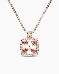 Chatelaine® Pavé Bezel Pendant Necklace in 18K Rose Gold with Morganite and Diamonds