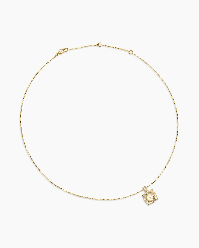 Petite Chatelaine® Pavé Bezel Pendant Necklace in 18K Yellow Gold with Hampton Blue Topaz and Diamonds