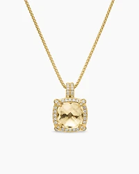 Petite Chatelaine® Pavé Bezel Pendant Necklace in 18K Yellow Gold with Hampton Blue Topaz and Diamonds