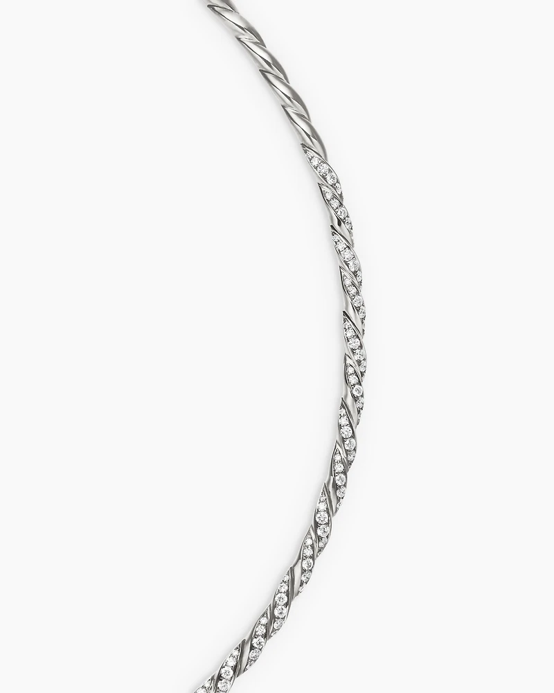 Sculpted Cable Flex Necklace in 18K White Gold with Diamonds, 3.7mm