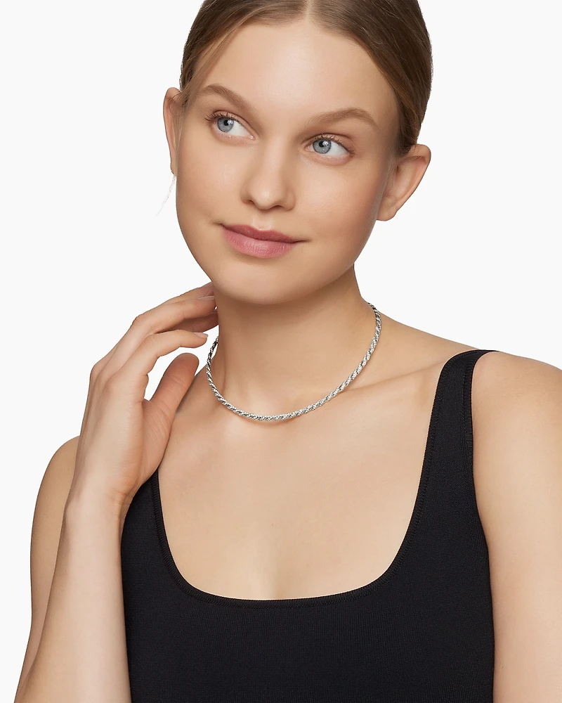 Sculpted Cable Flex Necklace in 18K White Gold with Diamonds, 3.7mm