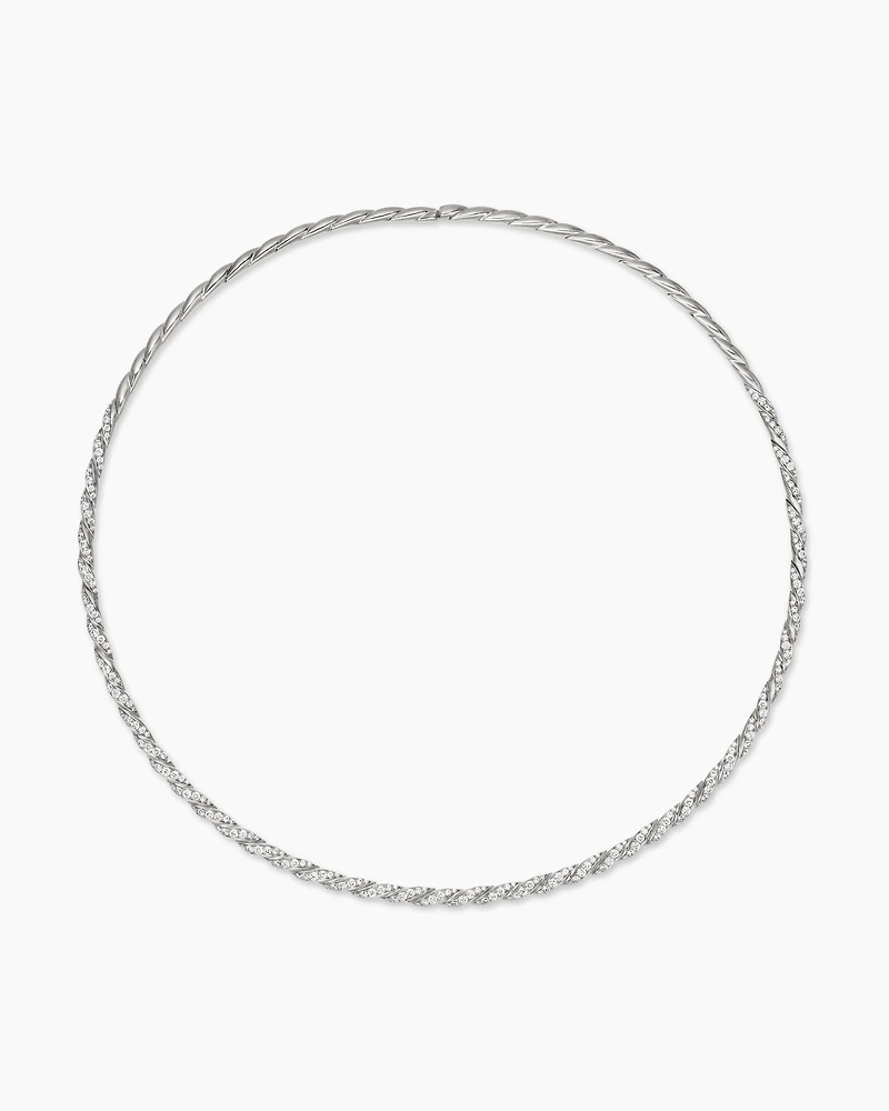 Sculpted Cable Flex Necklace in 18K White Gold with Diamonds, 3.7mm
