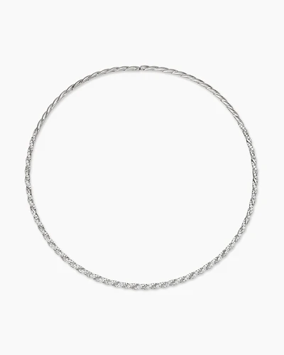 Sculpted Cable Flex Necklace in 18K White Gold with Diamonds, 3.7mm