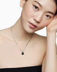 Chatelaine® Pendant Necklace in Sterling Silver with Black Onyx and Diamonds, 11mm