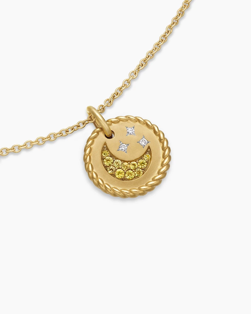 Cable Collectibles Moon and Stars Necklace in 18K Yellow Gold with Pavé, 11mm