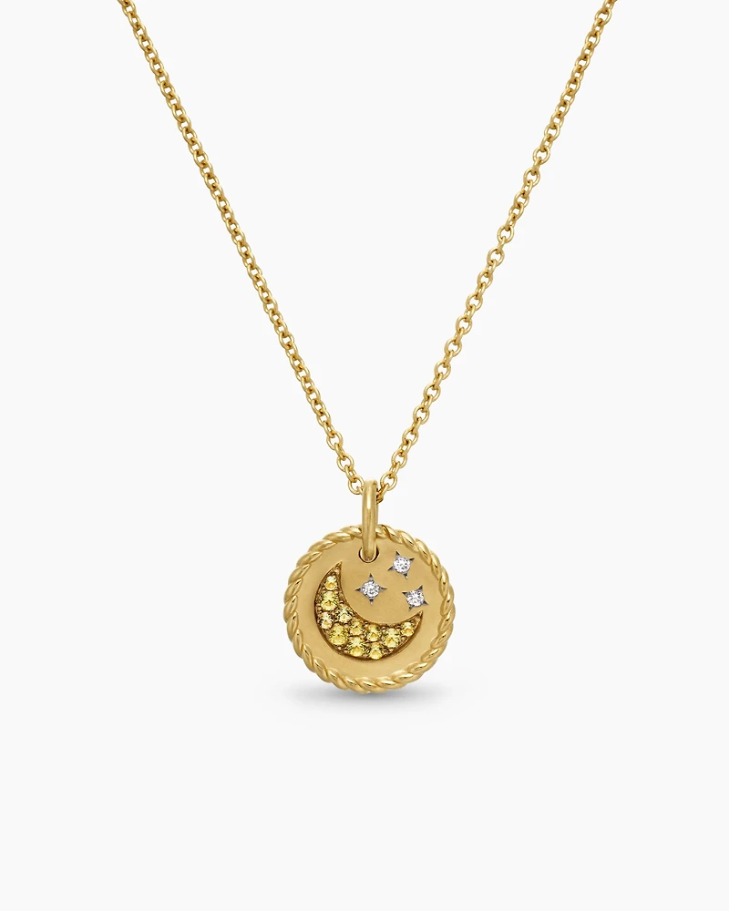 Cable Collectibles Moon and Stars Necklace in 18K Yellow Gold with Pavé, 11mm