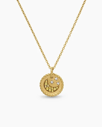 Cable Collectibles Moon and Stars Necklace in 18K Yellow Gold with Pavé, 11mm