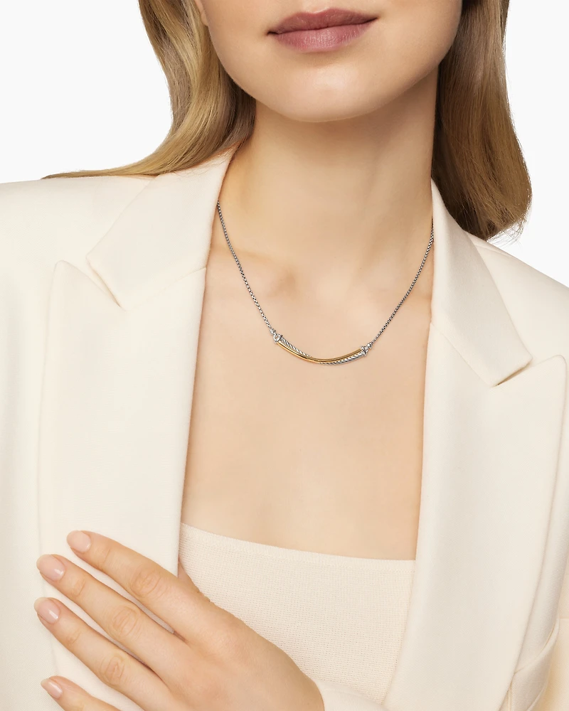 Crossover Bar Necklace with 18K Yellow Gold