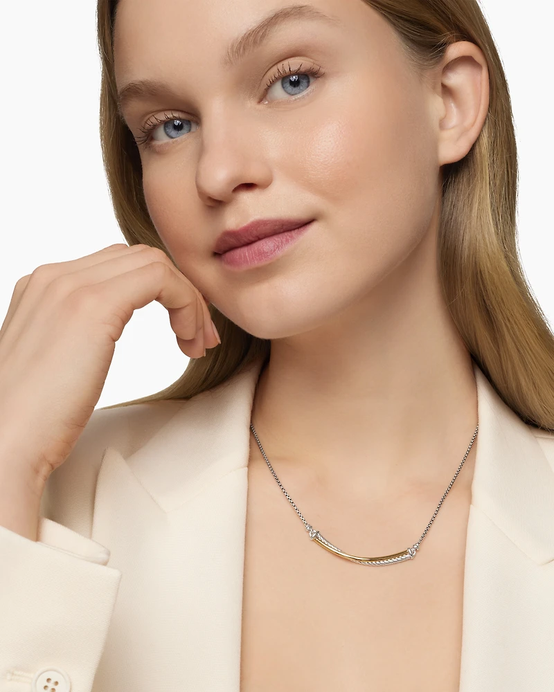 Crossover Bar Necklace with 18K Yellow Gold