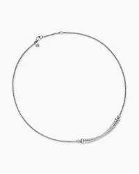 Crossover Bar Necklace in Sterling Silver with Diamonds