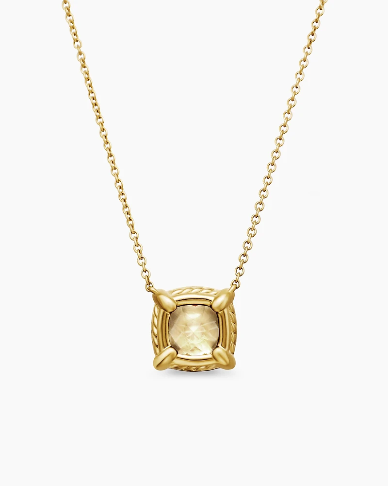 Petite Chatelaine® Pavé Bezel Pendant Necklace in 18K Yellow Gold with Champagne Citrine and Diamonds, 7mm