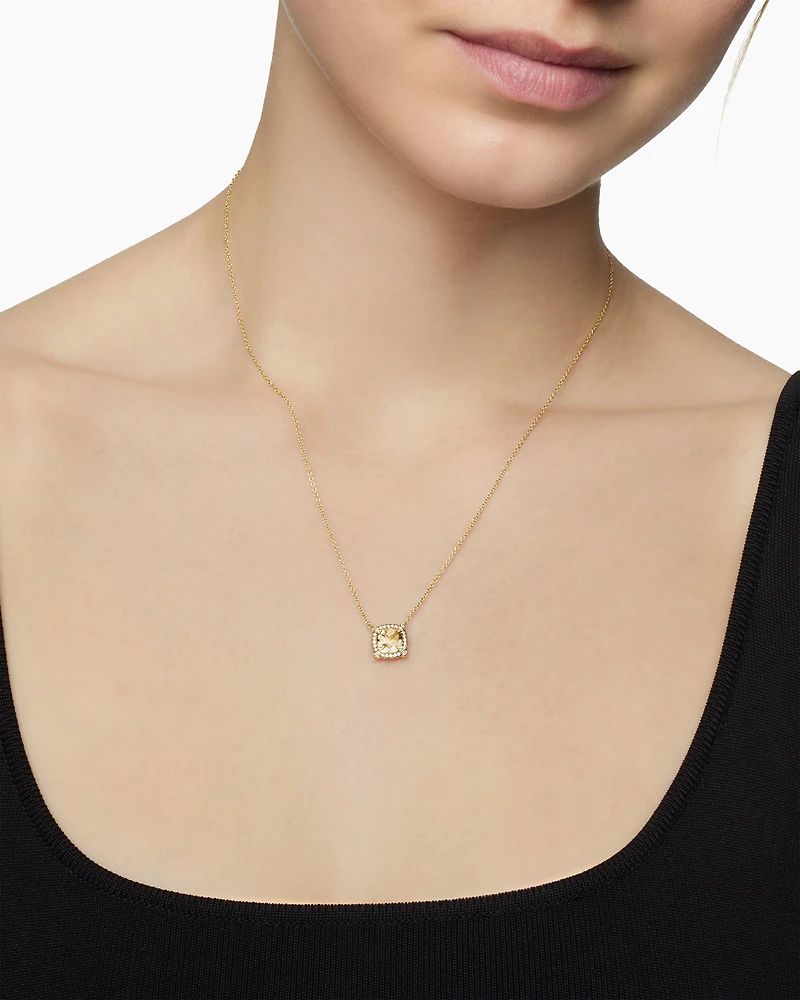 Petite Chatelaine® Pavé Bezel Pendant Necklace in 18K Yellow Gold with Champagne Citrine and Diamonds, 7mm