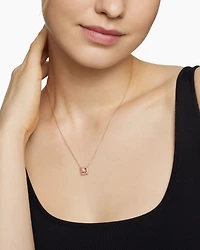 Petite Chatelaine® Pavé Bezel Pendant Necklace in 18K Rose Gold with Morganite and Diamonds, 7mm