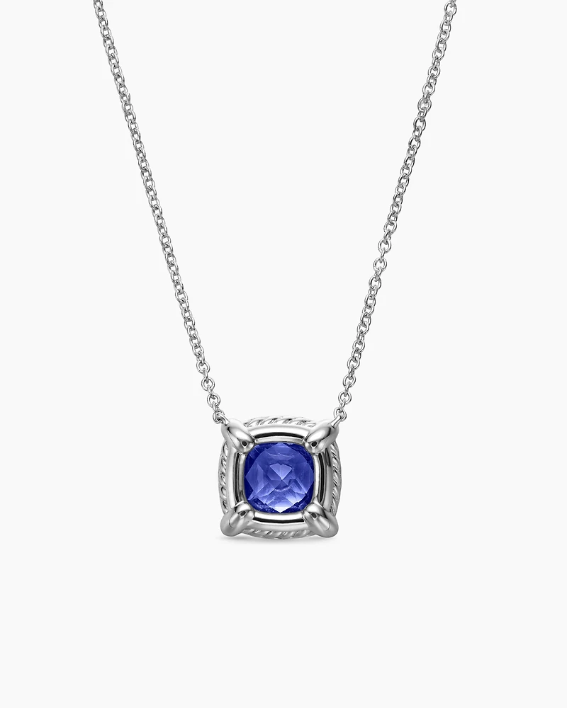 Petite Chatelaine® Pavé Bezel Pendant Necklace in 18K White Gold with Tanzanite and Diamonds, 7mm