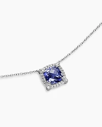 Petite Chatelaine® Pavé Bezel Pendant Necklace in 18K White Gold with Tanzanite and Diamonds, 7mm