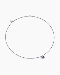 Petite Chatelaine® Pavé Bezel Pendant Necklace in Sterling Silver with Amethyst and Diamonds, 7mm