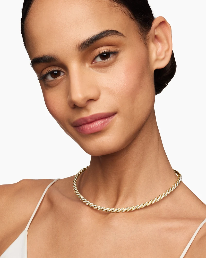 Sculpted Cable Flex Necklace in 18K Yellow Gold with Diamonds, 5mm