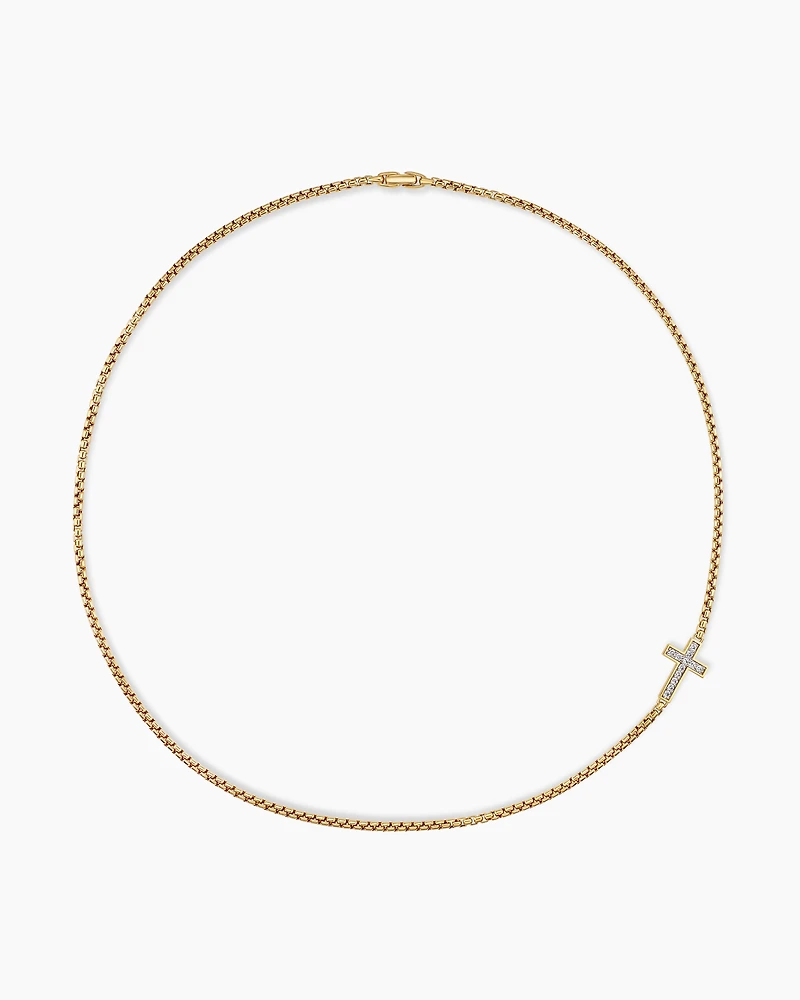 Cross Station Necklace 18K Yellow Gold with Diamonds, 5mm