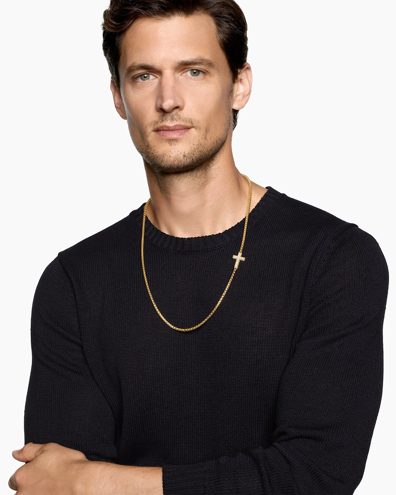 Cross Station Necklace 18K Yellow Gold with Diamonds, 5mm