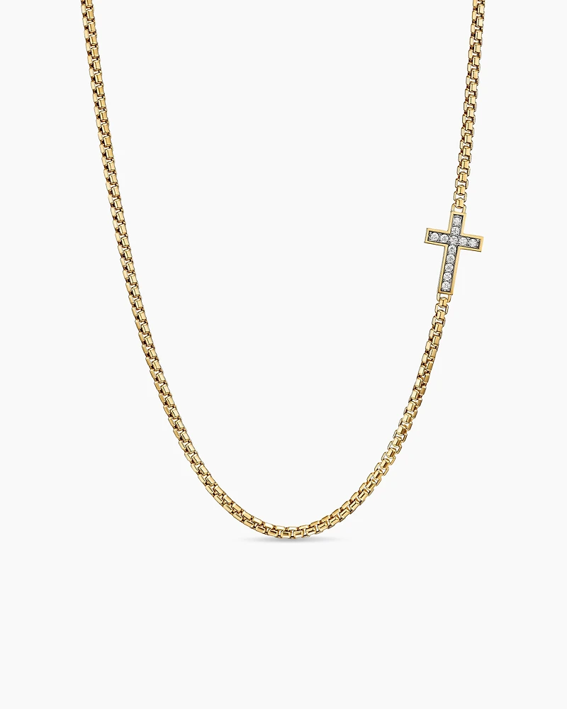 Cross Station Necklace 18K Yellow Gold with Diamonds, 5mm