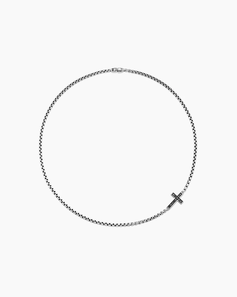 Streamline® Cross Station Necklace Sterling Silver with Black Diamonds, 3.6mm
