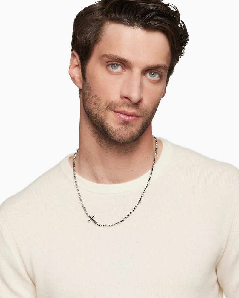 Streamline® Cross Station Necklace Sterling Silver with Black Diamonds, 3.6mm