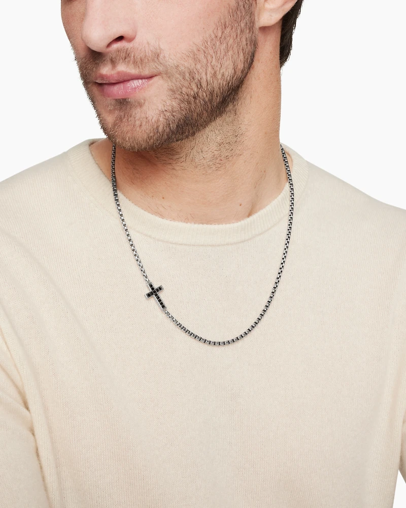 Streamline® Cross Station Necklace Sterling Silver with Black Diamonds, 3.6mm