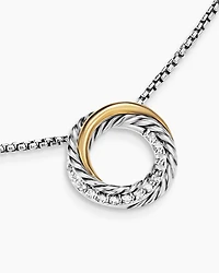 Crossover Pendant Necklace in Sterling Silver with 18K Yellow Gold and Diamonds, 14.5mm
